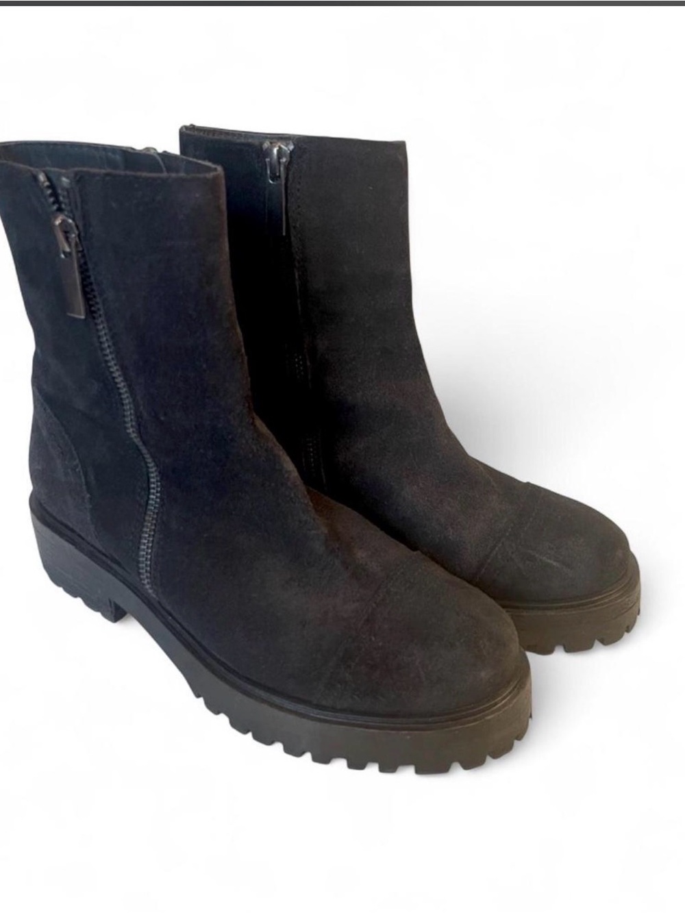 Thursday Boot Co Raider Ankle Boots Black Suede Double Zip Lug Chunky Sole Sz 7
